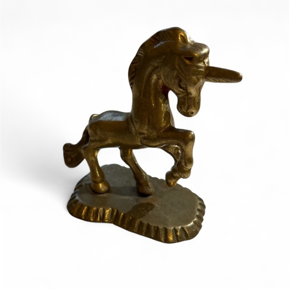 Vintage Brass Unicorn Figurine Small Rearing Horse Statue Mythical Decor